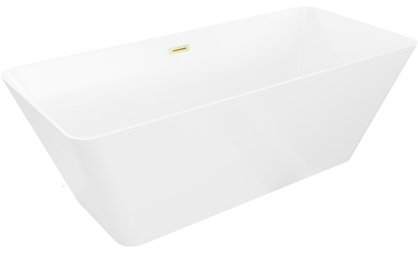 Mexen Velo Slim, szabadon álló kád 170 × 75 cm, fényes fehér, matt arany túlfolyóval, 52811707500-55