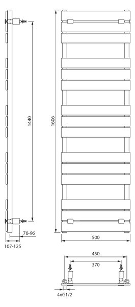 Aqualine Aqualine, BONDECO fűtőelem 500x1606mm, matt fekete, DC516B
