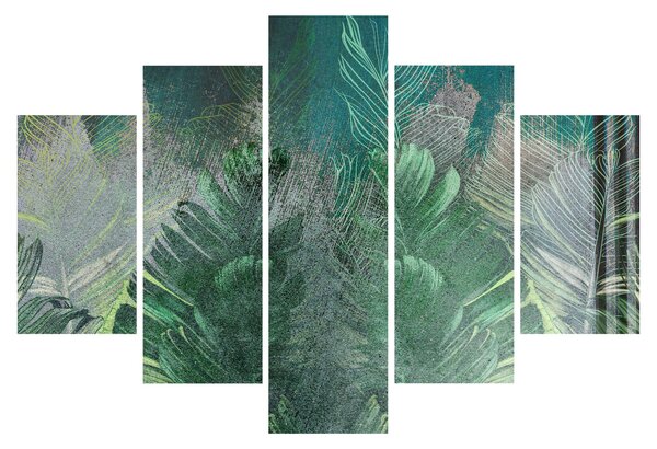 Kép - Beton textúra levelekkel (150x105 cm)