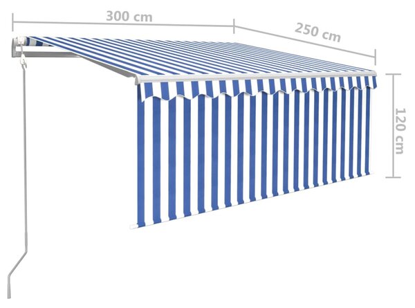 Kék és fehér automata napellenző redőnnyel 3 x 2,5 m