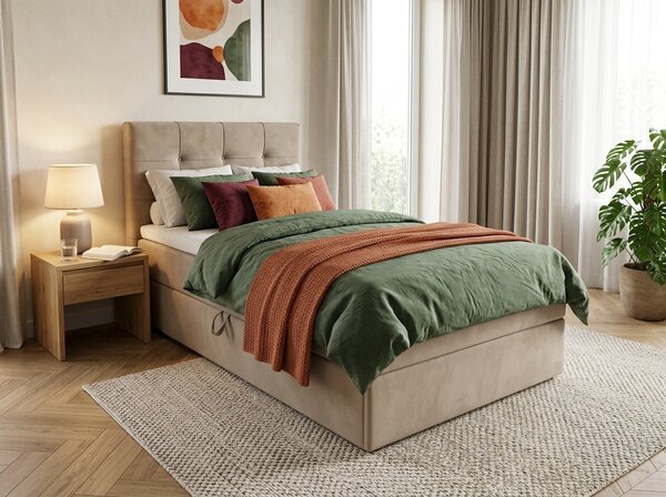 Kárpitozott boxspring ágy DIRELIS TRINITY 90x200 cm bézs Matrac: Bonell rugós matrac