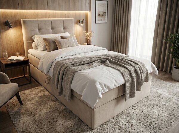 Kárpitozott boxspring ágy DIRELIS TRINITY 90x200 cm bézs Matrac: Bonell rugós matrac