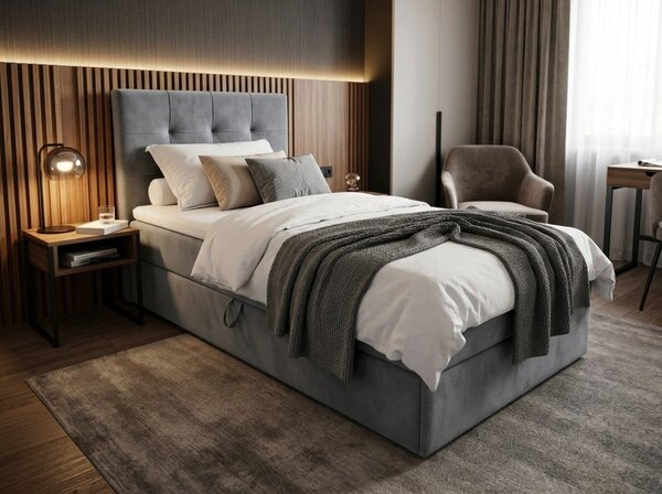 Kárpitozott boxspring ágy DIRELIS TRINITY 90x200 cm szürke Matrac: Bonell rugós matrac