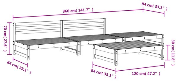 4 részes fekete tömör fenyőfa kerti pihenőgarnitúra