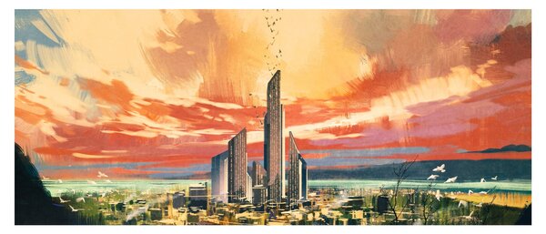 Kép - Festett város (120x50 cm)