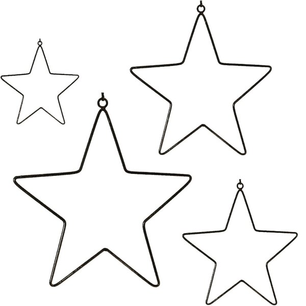 Függeszthető karácsonyi dekoráció BLACK STARS, 4 db-os szett