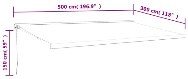 Sárga-fehér szövet és alumínium behúzható napellenző 5 x 3 m