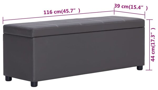 Szürke műbőr pad tárolórekesszel 116 cm