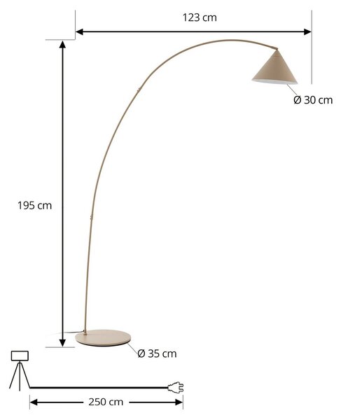 Lindby Triangolo ívlámpa, bézs, magasság 195 cm, fém, E27, Krém / borostyánsárga, Nappali / Étkező, fém, Modern