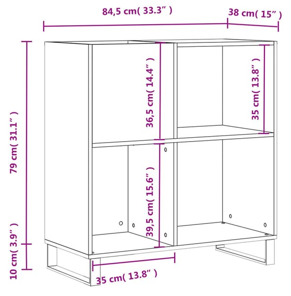 Betonszürke szerelt fa hanglemezszekrény 84,5 x 38 x 89 cm