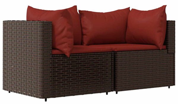 2 db barna polyrattan kerti sarokkanapé párnákkal