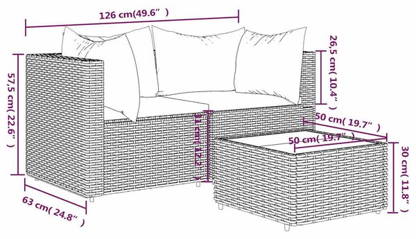 3 részes barna polyrattan kerti ülőgarnitúra párnával