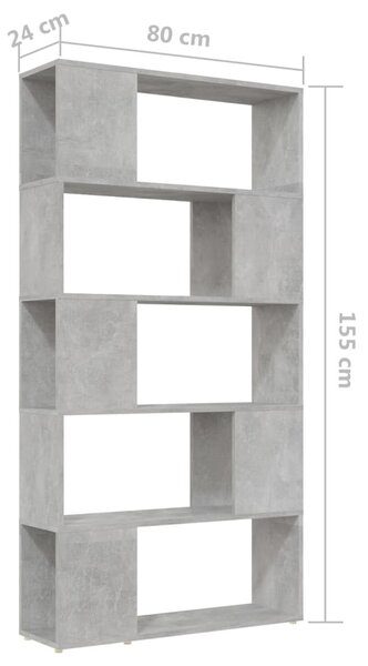Betonszürke térelválasztó könyvszekrény 80 x 24 x 155 cm