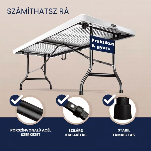 KAMIL összecsukható büféasztal, 76x183x74cm, fehér Casaria