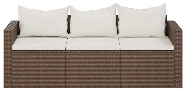 3 személyes barna polyrattan kerti kanapé párnával