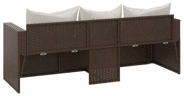 3 személyes barna polyrattan kerti kanapé párnával