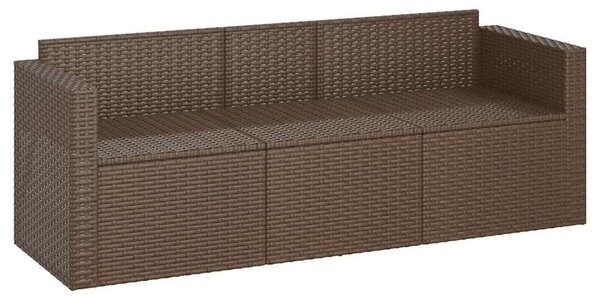 3 személyes barna polyrattan kerti kanapé párnával