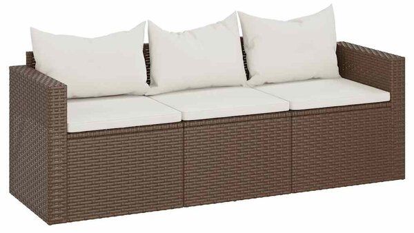 3 személyes barna polyrattan kerti kanapé párnával
