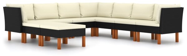 9 részes fekete polyrattan kerti ülőgarnitúra párnákkal