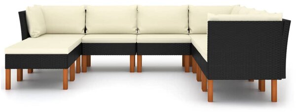 9 részes fekete polyrattan kerti ülőgarnitúra párnákkal
