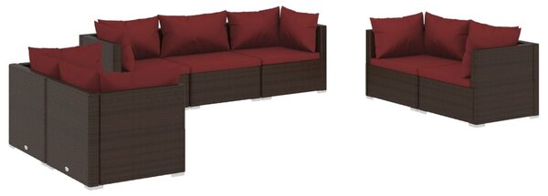 7 részes barna polyrattan kerti ülőgarnitúra párnákkal
