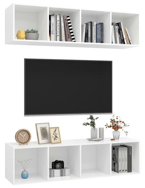 2 db fehér szerelt fa falra szerelhető TV-szekrény