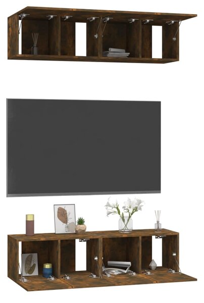4 db füstös tölgy színű szerelt fa fali TV-szekrény 60x30x30 cm