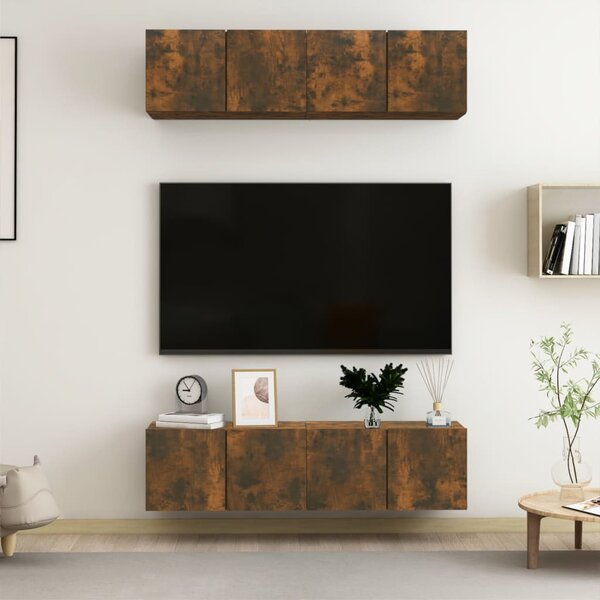 4 db füstös tölgy színű szerelt fa fali TV-szekrény 60x30x30 cm