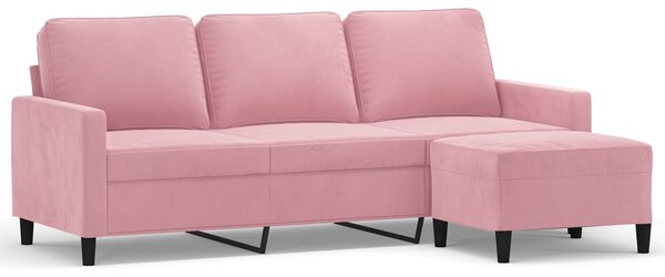 3 személyes rózsaszín bársonykanapé lábtartóval 180 cm