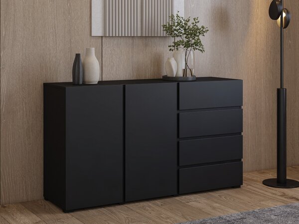 Komód Elbleve 101, Laminált forgácslap, 78x138x40cm, Fekete
