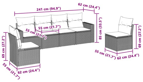 6 részes világosszürke polyrattan kerti ülőgarnitúra párnákkal
