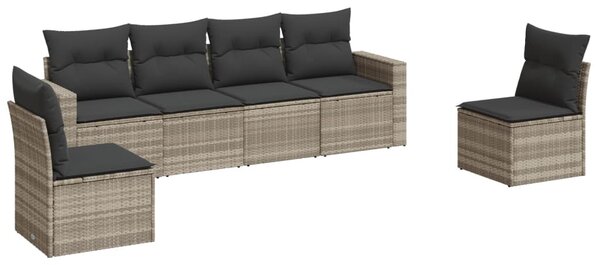 6 részes világosszürke polyrattan kerti ülőgarnitúra párnákkal