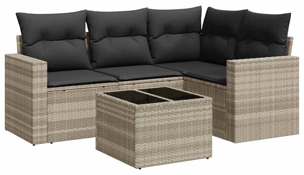 5 részes világosszürke polyrattan kerti ülőgarnitúra párnákkal