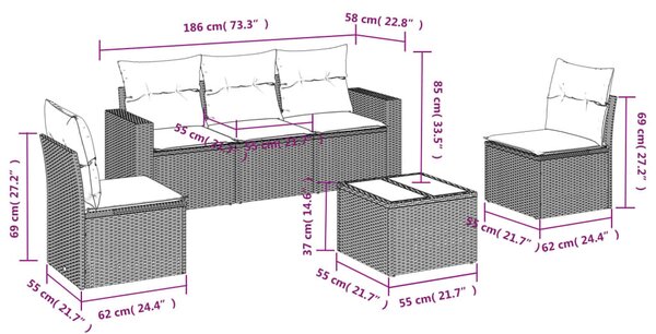 6 részes bézs polyrattan kerti ülőgarnitúra párnával