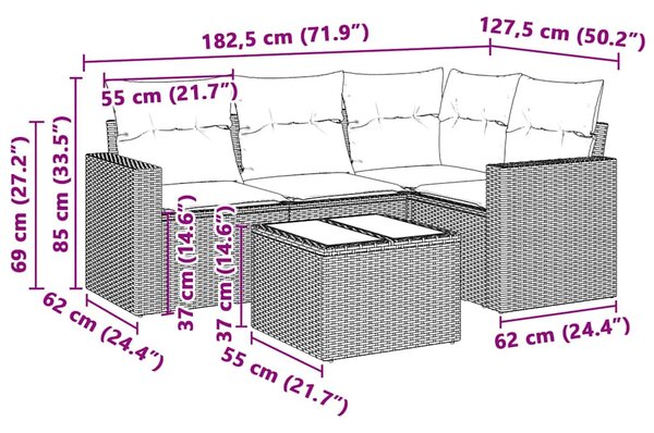 5 részes világosszürke polyrattan kerti ülőgarnitúra párnákkal