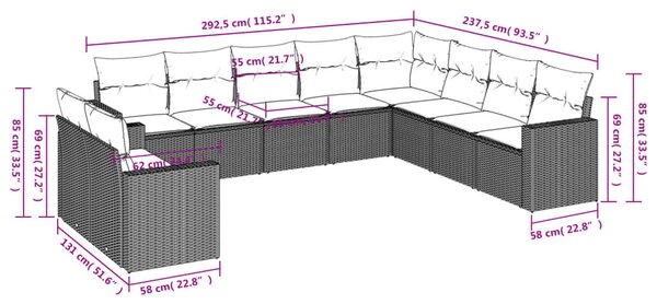 10 részes bézs polyrattan kerti ülőgarnitúra párnával