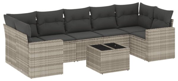 8 részes világosszürke polyrattan kerti ülőgarnitúra párnával