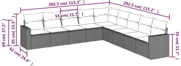 9 részes barna polyrattan kerti ülőgarnitúra párnákkal