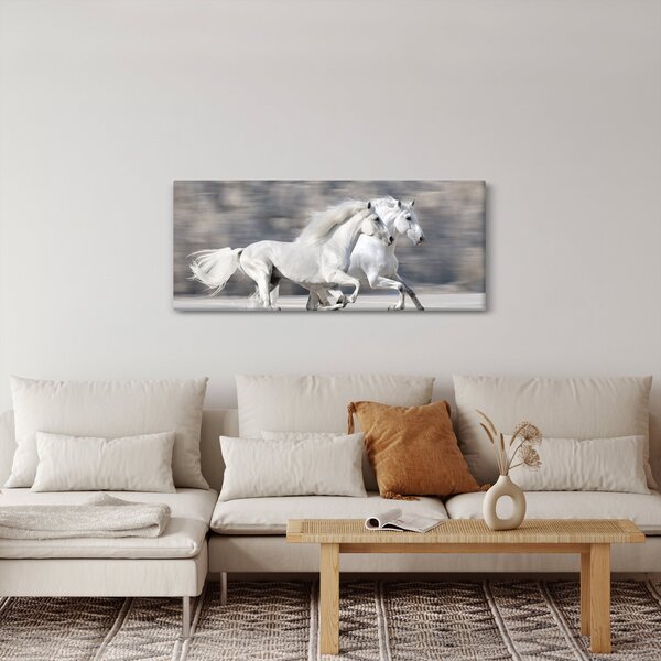 Kép - Fehér lovak télen (120x50 cm)