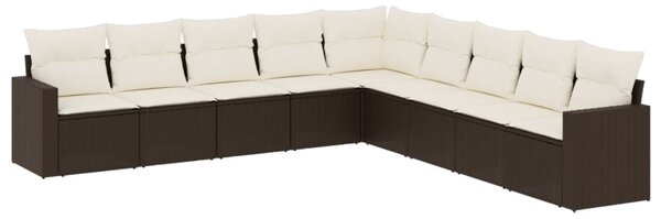 9 részes barna polyrattan kerti ülőgarnitúra párnákkal