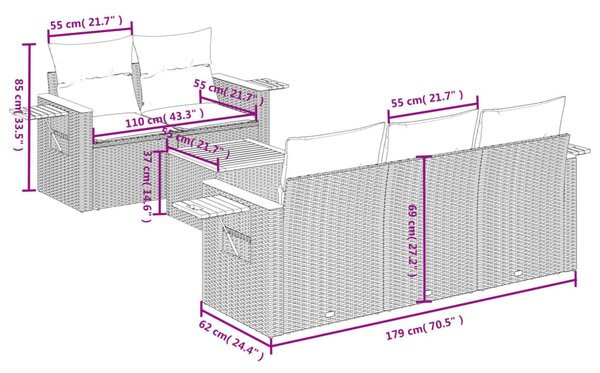 6 részes bézs polyrattan kerti ülőgarnitúra párnával