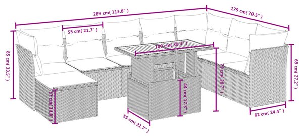 9 részes bézs polyrattan kerti ülőgarnitúra párnákkal