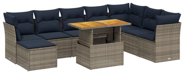 9 részes szürke polyrattan kerti ülőgarnitúra párnával