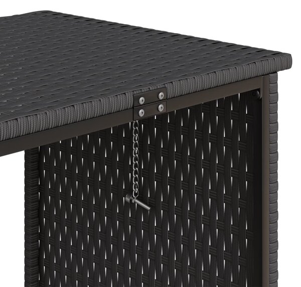 L-alakú fekete polyrattan kerti kanapé asztallal és párnával