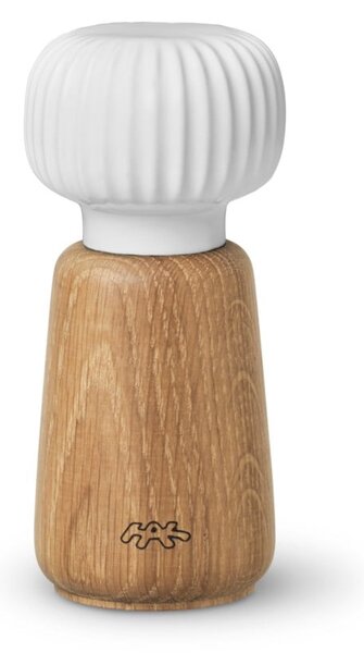 Hammershoi tölgyfa fűszerörlő, fehér porcelán részletekkel, magasság 13 cm - Kähler Design