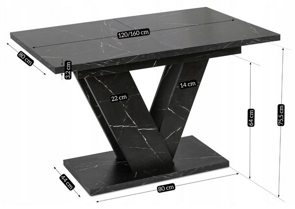 JAKS Clark étkezőasztal 120 cm fekete márvány glamour
