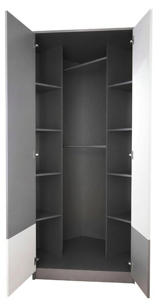 Sarokszekrény Veravie 133, Laminált forgácslap, 193x95x95cm, Világosszürke, Grafit, Fehér