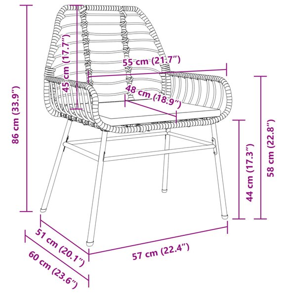 2 db fekete polyrattan kerti szék párnával