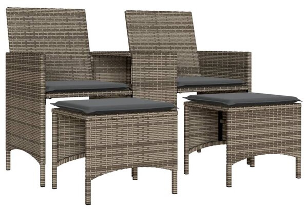 2 személyes szürke polyrattan kerti kanapé asztallal/székkel