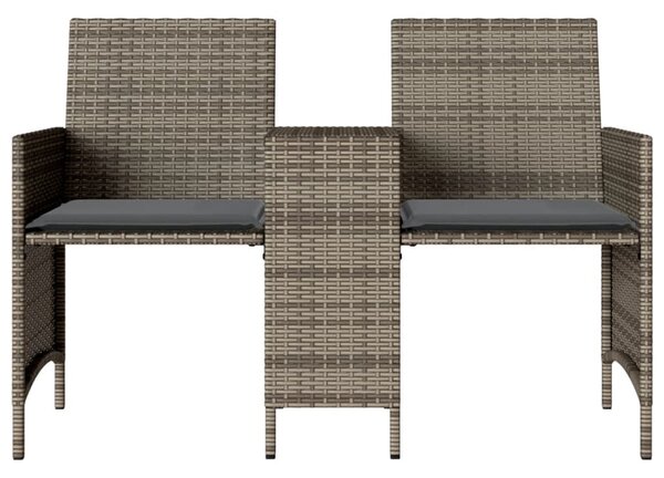 2 személyes szürke polyrattan kerti kanapé asztallal/székkel